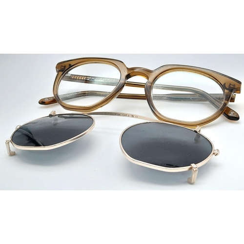 1647 - A Pair of Jimmy Early Designer Glasses with Clip-On Sunglasses Attachment.