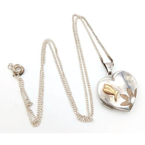 1650 - A Sterling Silver Heart Locket on a 925 Silver Disappearing Necklace. 46cm and 2.5cm.