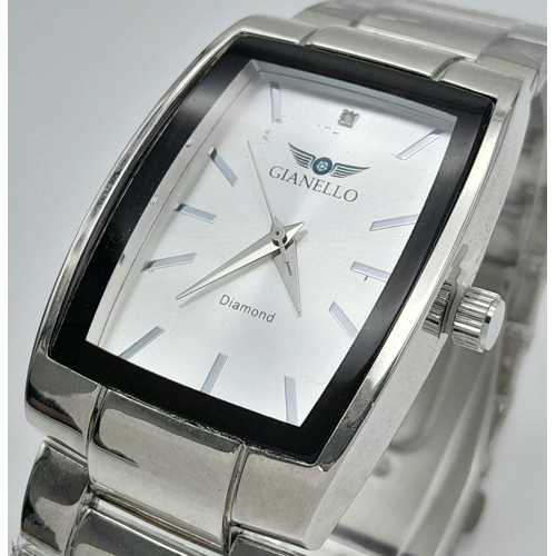 811 - A Gianello Diamond Quartz Gents Watch. Stainless steel bracelet and case - 32mm. Silver tone dial. A... 