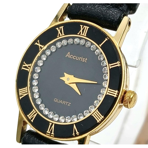 922 - A Ladies Clear Stone Set Gold Tone Quartz Watch by Accurist Model 638000. 21mm Case. Comes with its ... 