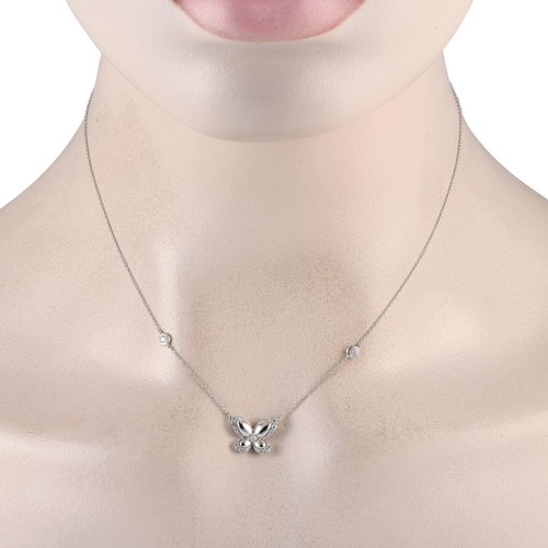 1375 - A 14K White Gold 0.30ct Diamond Butterfly Necklace. A butterfly pendant sits at the center of this p... 