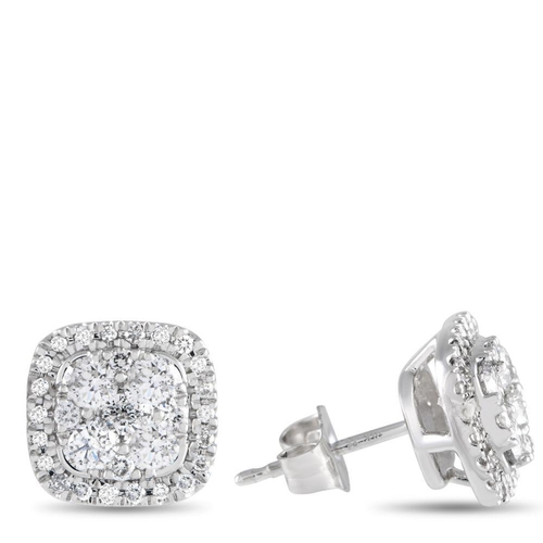 1389 - A pair of 14K White Gold 1.0ct Diamond Cushion Cluster Earrings. Brand new condition, presented in a... 