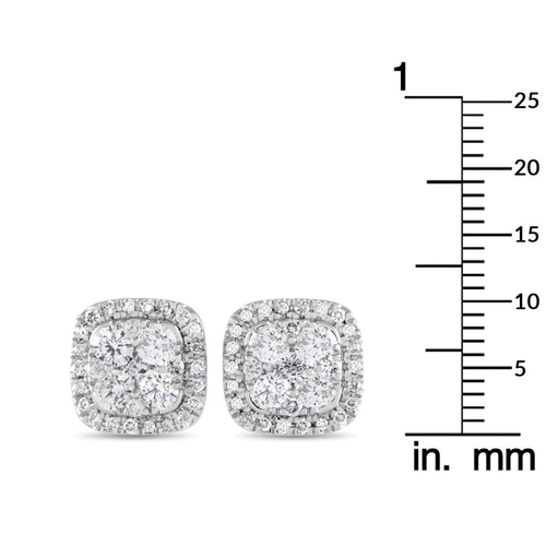 1389 - A pair of 14K White Gold 1.0ct Diamond Cushion Cluster Earrings. Brand new condition, presented in a... 