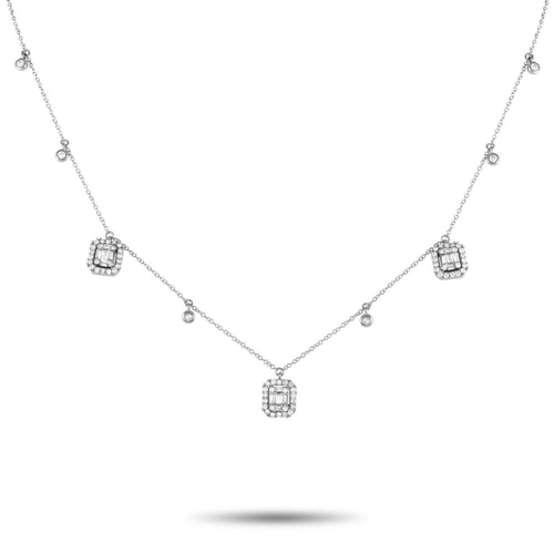 1410 - A 14K White Gold 0.70ct Diamond Necklace.  The chain is cast in 14K white gold and features six beze... 