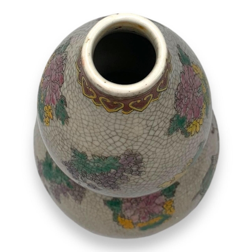 1565 - A early 20th century antique Chinese Ceramic Gourd Vase. Hand-painted crackle glaze  with colorful f... 