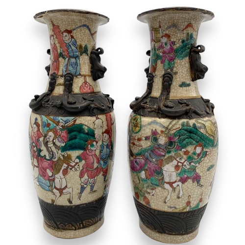 1642 - A rare Pair of Qing Dynasty antique Chinese Famille Rose Crackle-Glazed Porcelain Vases. 
Multicolor... 