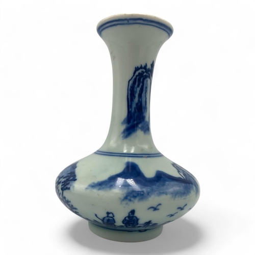 1445 - An antique Miniature Chinese Blue and White Porcelain Vase. Hand-painted scenic landscapes and figur... 