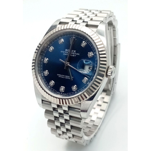 11 - An Excellent Condition Rolex Datejust with Diamond Dial Gents Watch. Stainless steel bracelet and ca... 