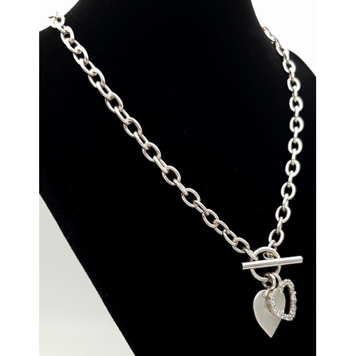 1130 - A Stylish Set of Sterling Silver 925 Matching Necklace and Bracelet, Belcher Chain , T bar and Heart... 