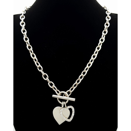 1130 - A Stylish Set of Sterling Silver 925 Matching Necklace and Bracelet, Belcher Chain , T bar and Heart... 