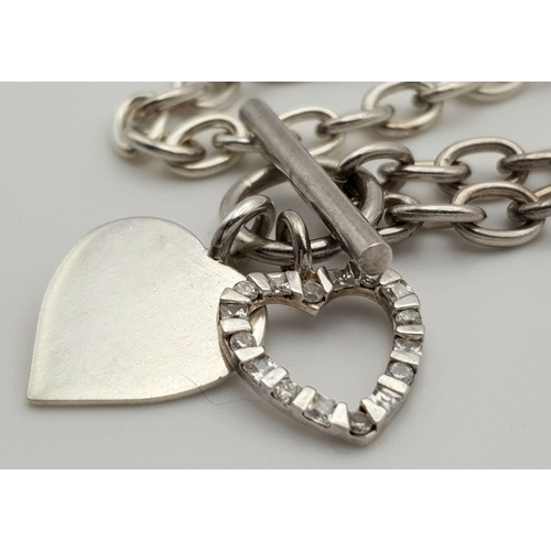 1130 - A Stylish Set of Sterling Silver 925 Matching Necklace and Bracelet, Belcher Chain , T bar and Heart... 