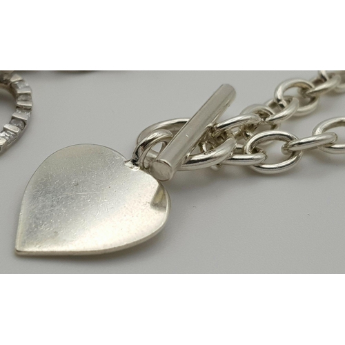 1130 - A Stylish Set of Sterling Silver 925 Matching Necklace and Bracelet, Belcher Chain , T bar and Heart... 