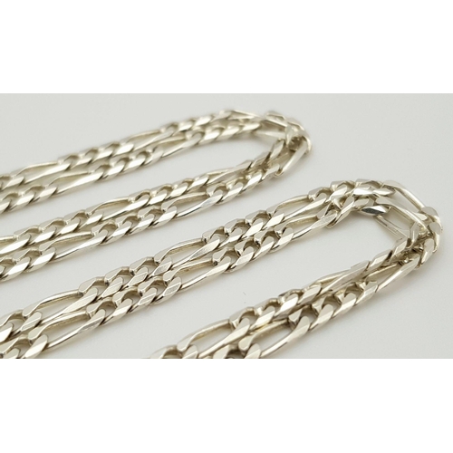 1144 - A Solid Silver 925 Figaro Chain Necklace with an Ingot Pendant, 48.2 grams, 77cm.  In excellent cond... 