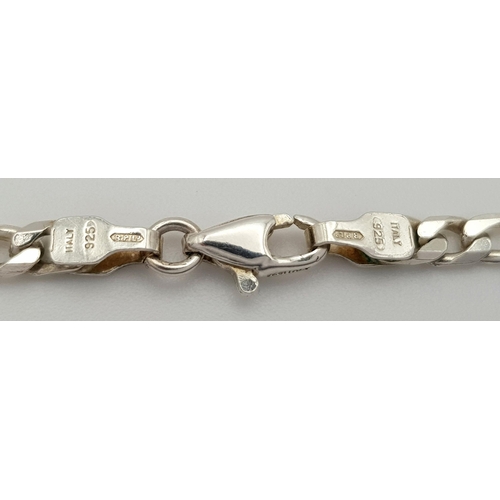 1144 - A Solid Silver 925 Figaro Chain Necklace with an Ingot Pendant, 48.2 grams, 77cm.  In excellent cond... 