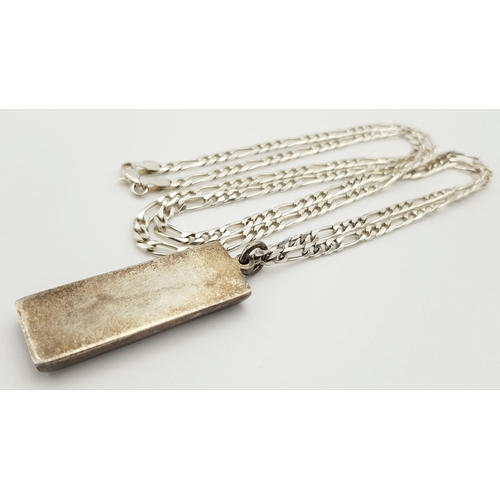 1144 - A Solid Silver 925 Figaro Chain Necklace with an Ingot Pendant, 48.2 grams, 77cm.  In excellent cond... 