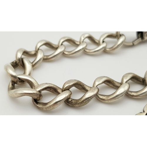 1151 - An Antique Solid Silver 925 Bracelet, Converted From a Watch Chain with Fob, 32.4 grams, 22cm. In ve... 