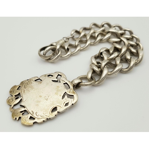 1151 - An Antique Solid Silver 925 Bracelet, Converted From a Watch Chain with Fob, 32.4 grams, 22cm. In ve... 