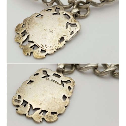 1151 - An Antique Solid Silver 925 Bracelet, Converted From a Watch Chain with Fob, 32.4 grams, 22cm. In ve... 