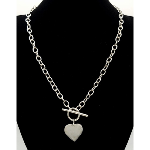 1158 - Two Charming Solid Silver 925 Necklaces, T Bar Heart Tag, Total Weight: 22.3 grams, 43.5cm and 39.5c... 