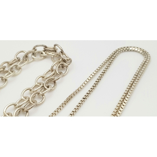 1158 - Two Charming Solid Silver 925 Necklaces, T Bar Heart Tag, Total Weight: 22.3 grams, 43.5cm and 39.5c... 