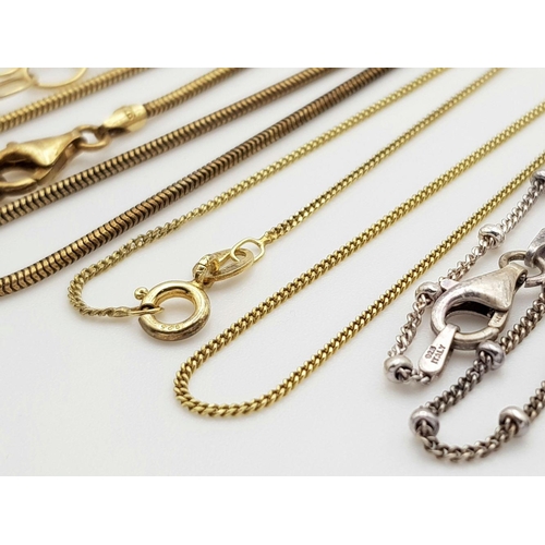 1165 - Five Vintage Solid Silver 925 Necklaces, three of them are Gold Tone, Various Styles and Lengths, To... 