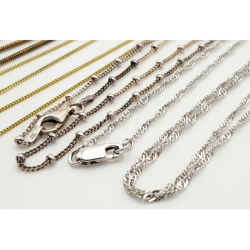 1165 - Five Vintage Solid Silver 925 Necklaces, three of them are Gold Tone, Various Styles and Lengths, To... 