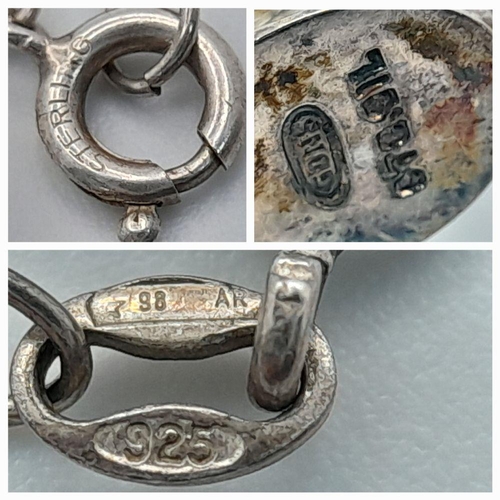 1486 - 2X sterling silver Lion and Kiwi Bird pendants on silver chains. Total weight 12.2G. Total length 47... 