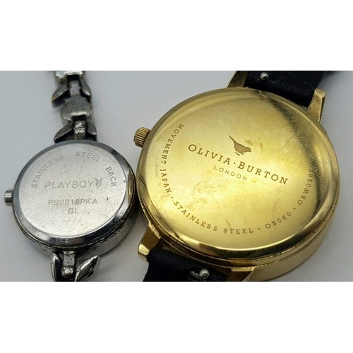 1622 - Two Ladies Quartz Watches. A vintage Playboy and an Olivia Burton. Both in need of a battery so as f... 