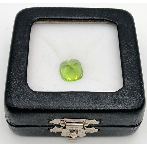 592 - A 5.73ct Pakistan Origin Peridot Gemstone - Perfect Eye Clean Cushion Cut Piece. GGI certified. ZK28... 