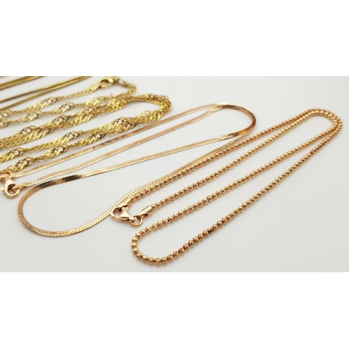 778 - Five Vintage Solid Silver 925 Gold Tone Necklaces, Various Styles and Lengths, Total weight: 26 gram... 