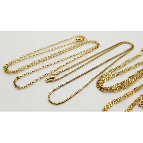 778 - Five Vintage Solid Silver 925 Gold Tone Necklaces, Various Styles and Lengths, Total weight: 26 gram... 