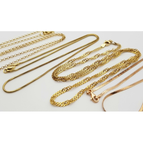 778 - Five Vintage Solid Silver 925 Gold Tone Necklaces, Various Styles and Lengths, Total weight: 26 gram... 