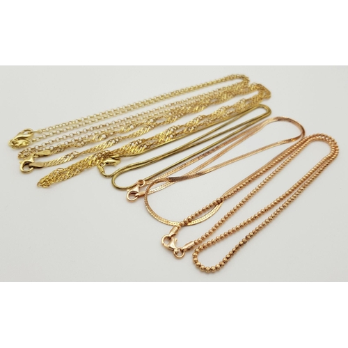 778 - Five Vintage Solid Silver 925 Gold Tone Necklaces, Various Styles and Lengths, Total weight: 26 gram... 