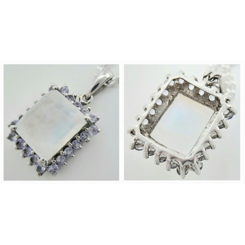 1243 - A Trio of 925 Silver Jewellery. Moonstone and lilac stones surround silver pendant on chain - 2.2cm ... 