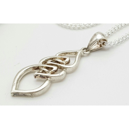 1590 - Two 925 Silver Necklaces with Pendants - bow and abstract design. 2.3cm bow pendant, 3.1cm abstract ... 