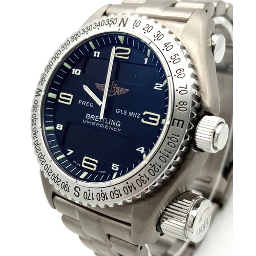 79 - A Breitling Emergency Watch. Originally designed for pilots and aircrews. Titanium bracelet and case... 