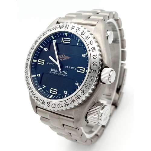 79 - A Breitling Emergency Watch. Originally designed for pilots and aircrews. Titanium bracelet and case... 