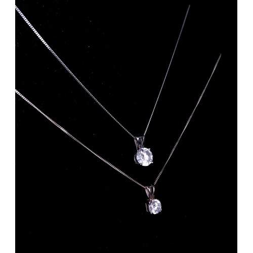 1250 - Two 925 Silver Necklaces with Cubic Zirconia on Silver Pendants. 1.3cm and 1.4cm pendants, 45cm and ... 