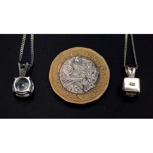 1250 - Two 925 Silver Necklaces with Cubic Zirconia on Silver Pendants. 1.3cm and 1.4cm pendants, 45cm and ... 