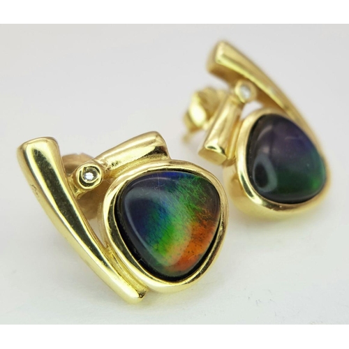 1376 - A Pair of 18K Yellow Gold, Mystic Topaz and Diamond Earrings. 5.2g total weight.