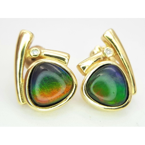 1376 - A Pair of 18K Yellow Gold, Mystic Topaz and Diamond Earrings. 5.2g total weight.