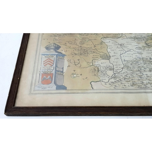 1361 - A Mid 17th Century Hand-Coloured Map of Hertfordshire - Joan Blaeu. Gilded accents. In frame - 58cm ... 