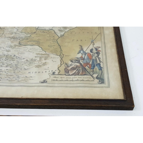 1361 - A Mid 17th Century Hand-Coloured Map of Hertfordshire - Joan Blaeu. Gilded accents. In frame - 58cm ... 