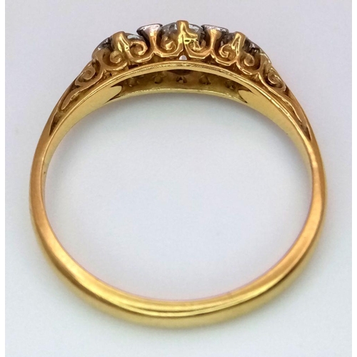 101 - A Beautiful 18K Yellow Gold Three Stone Diamond Ring. 0.55ctw of brilliant round cut diamonds in a s... 