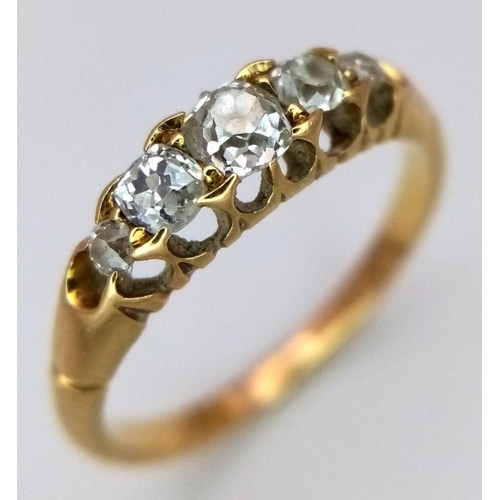 108 - An Antique 18K Yellow Gold Five Stone Diamond Ring. 0.5ctw of old cut European diamonds in a claw se... 