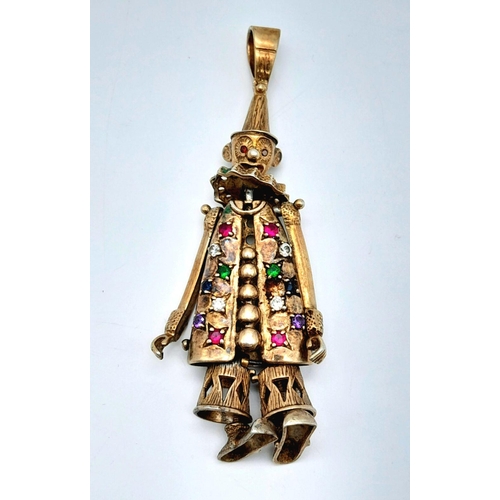 83 - A Vintage Gilded Sterling Silver Articulated Stone Set Clown Pendant. Wonderfully constructed with a... 