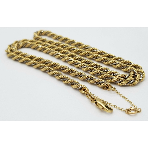 100 - A 9K Yellow Gold Rope Necklace with a 9K White Gold Entwined Venetian Link Chain. 56cm. 21.2g weight... 