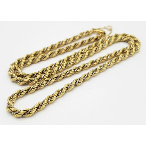 100 - A 9K Yellow Gold Rope Necklace with a 9K White Gold Entwined Venetian Link Chain. 56cm. 21.2g weight... 