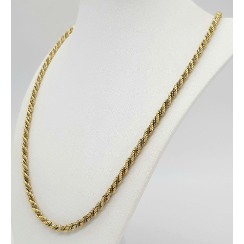 100 - A 9K Yellow Gold Rope Necklace with a 9K White Gold Entwined Venetian Link Chain. 56cm. 21.2g weight... 