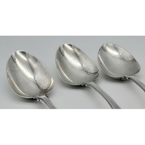 106 - Three Antique William IV Large Serving Spoons. Hallmarks for London 1830. 22cm. 200g total weight.